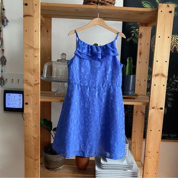 Florence Eiseman Periwinkle Purple Animal Print Appliqué Ruffle Chiffon Dress - Picture 4 of 15